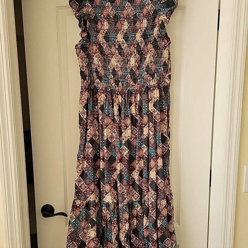 Anthropologie Perigrine Midi Dress patchwork tile pattern MEDIUM Like New - Picture 8 of 8
